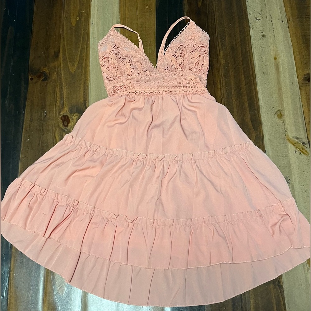 Ecowish blush pink backless embroidered dress